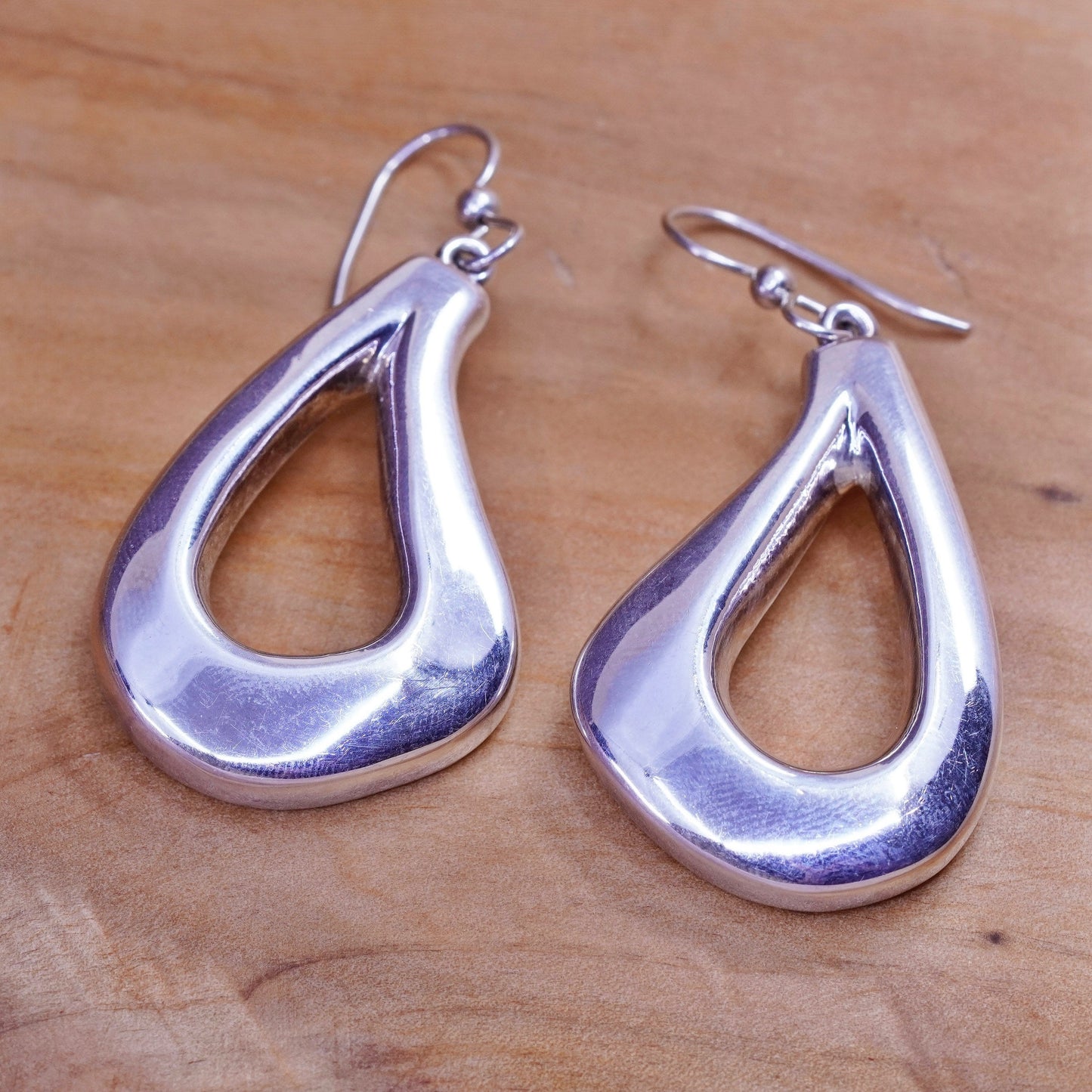 Vintage SSD Sterling silver handmade earrings, stuffed 925 teardrop drops