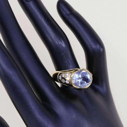 Sz 10.5, Vtg Vermeil Gold Sterling silver Statement ring, 925 W/ Topaz N Cz