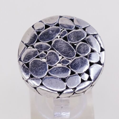 Sz 6, Vtg Pebble Textured Sterling 925 Silver Handmade Statement Ring, Stamped