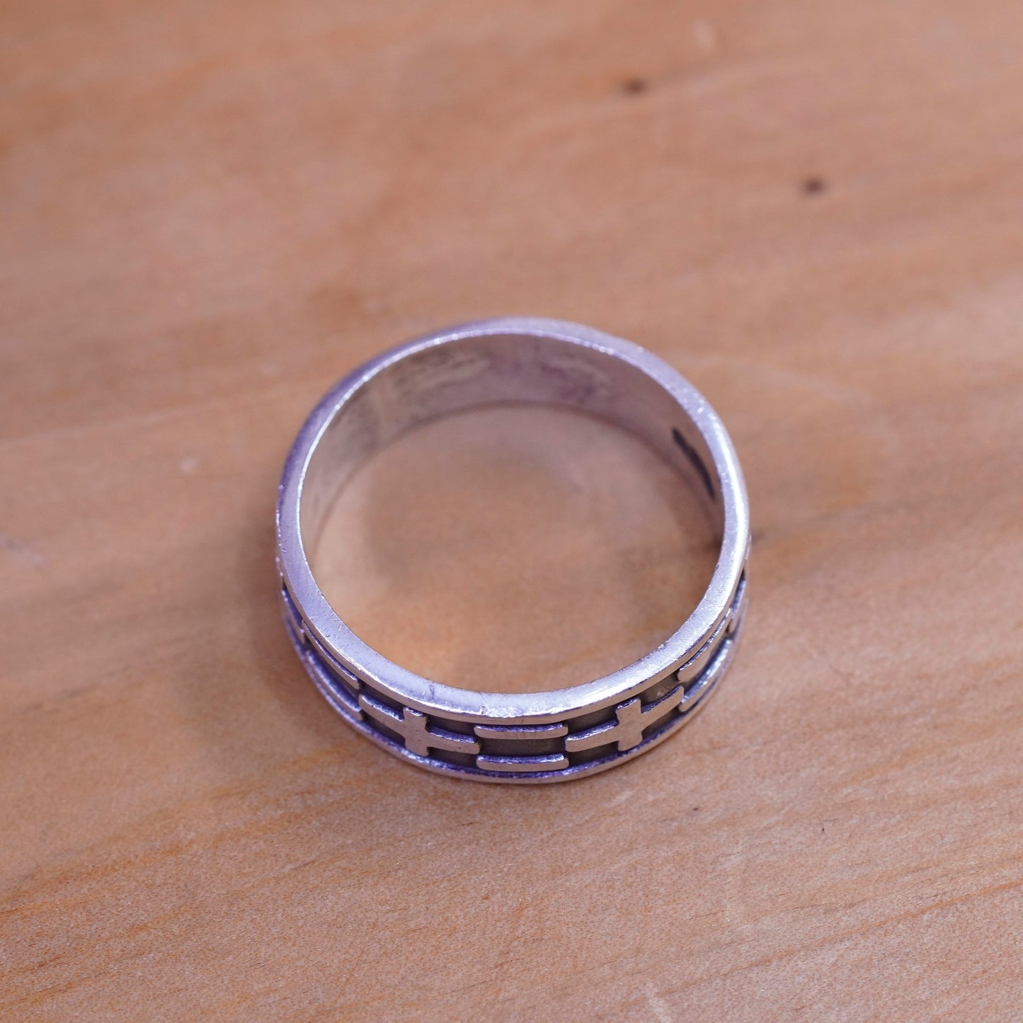 Size 11, vintage Sterling silver handmade ring, Hopi 925 relief cross band