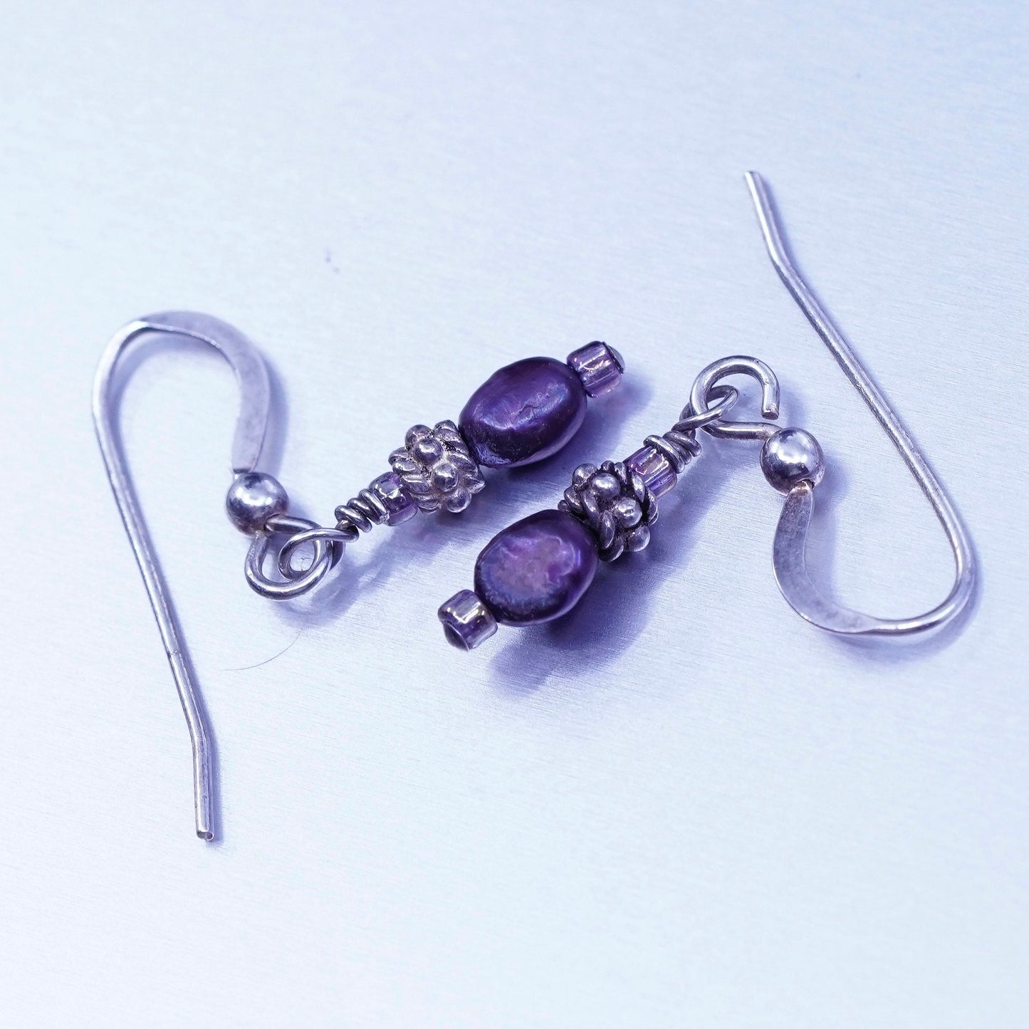 Vintage Sterling 925 silver handmade earrings with black pearl