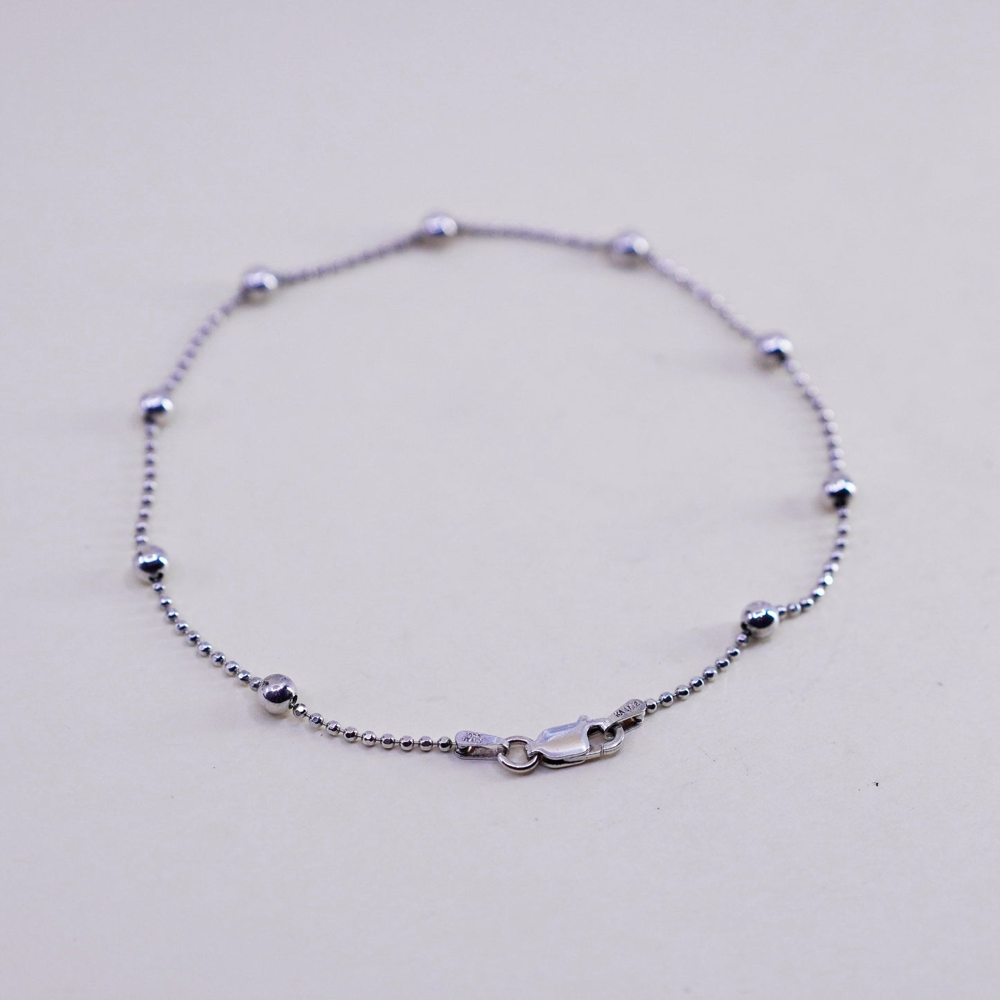 9.5”, sterling silver bracelet, Italy made 925 bead anklet