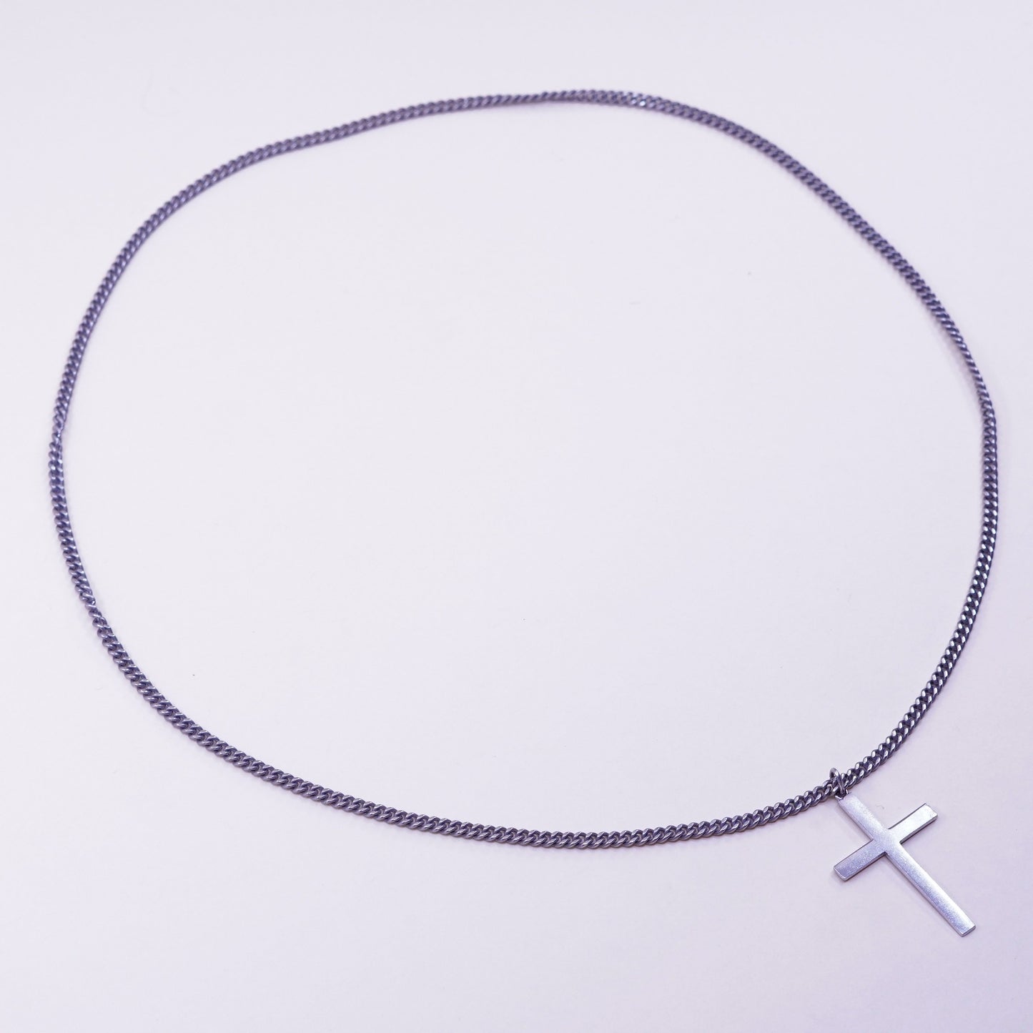 24”, 3mm, Vintage sterling 925 silver curb chain with cross pendant, necklace