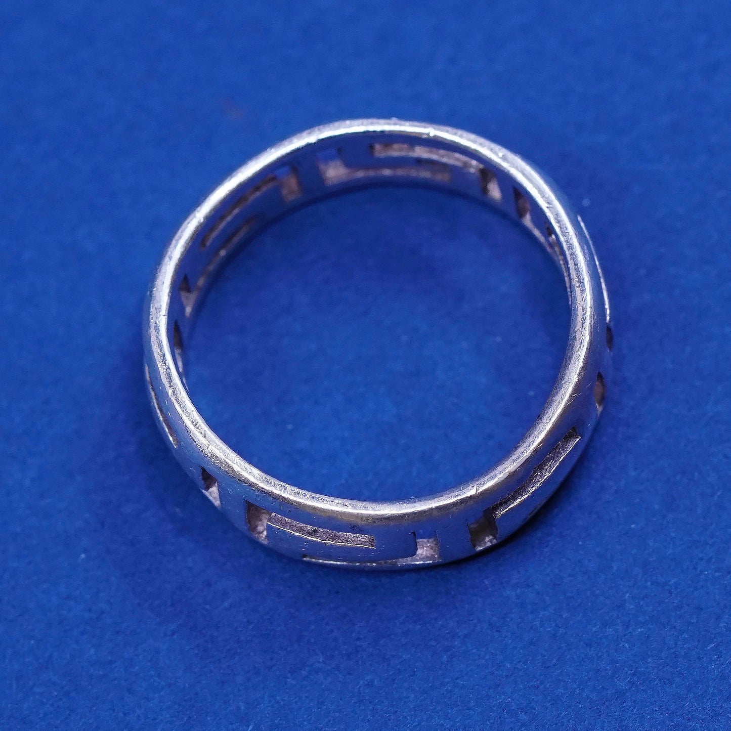 sz 6.5, vtg Sterling silver handmade ring, 925 band w/ Greek key pattern