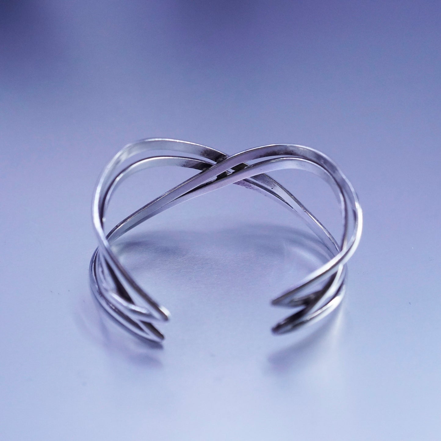 7”, Vintage Sterling 925 silver handmade bracelet, wide cross cuff