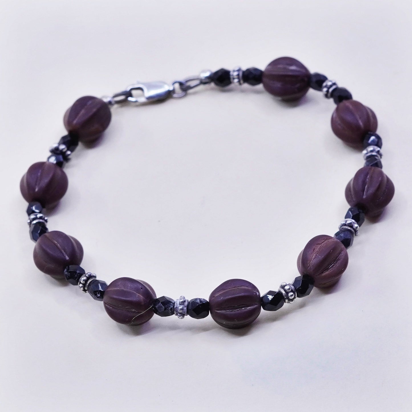 7”, Vintage handmade sterling 925 silver bracelet with beads, unique piece