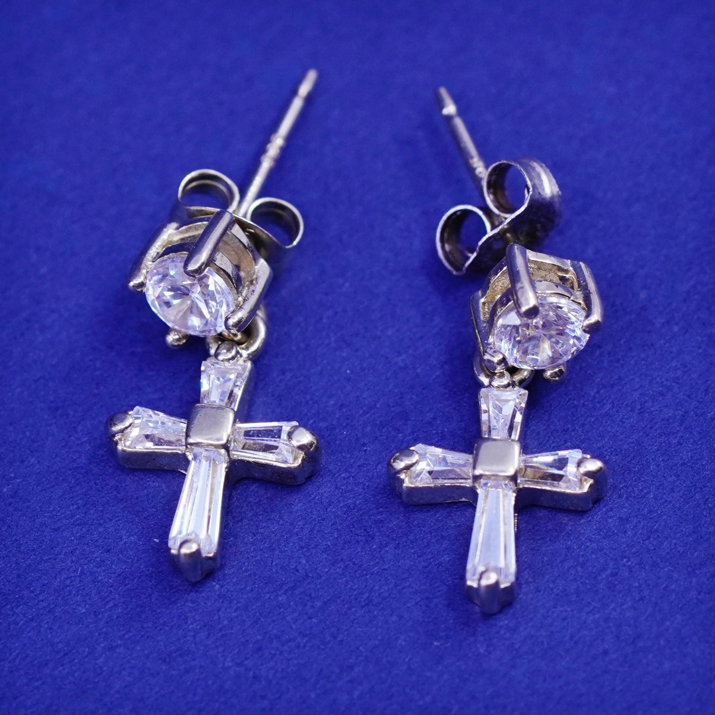 Vintage vermeil gold over Sterling silver handmade earrings, 925 cross with cz