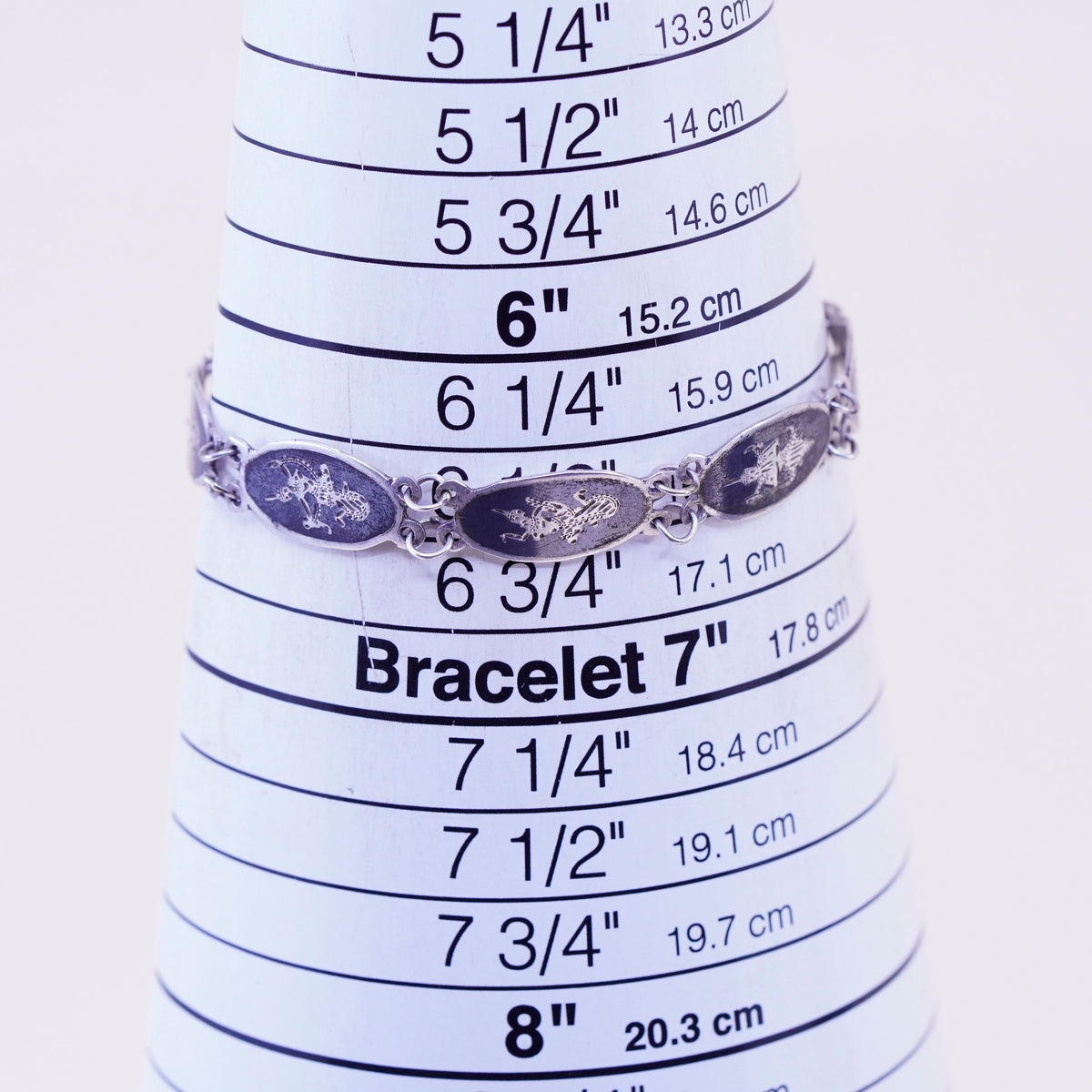 6.5”, Vintage Indian Siam sterling silver bracelet, 925 disc engraved goddess