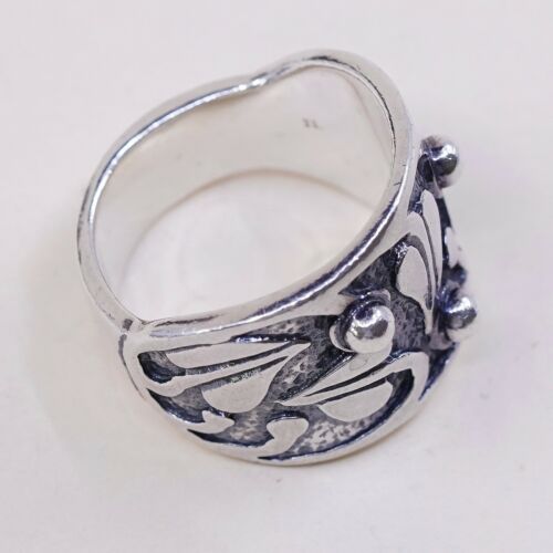 Sz 7.25, Silpada 925 Sterling Silver Handmade Band Ring Embossed Leaves N Beads
