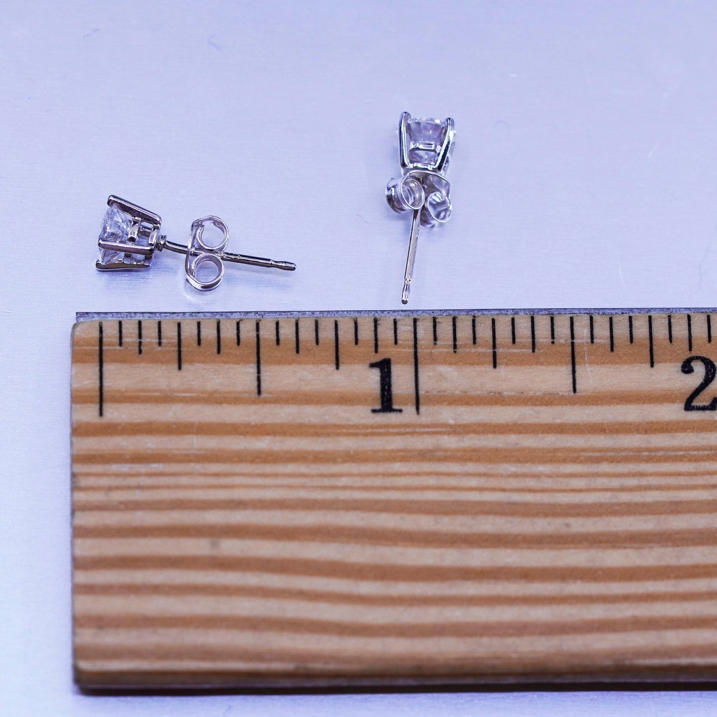 5mm, Vintage Sterling 925 silver earrings, studs with cz inlay