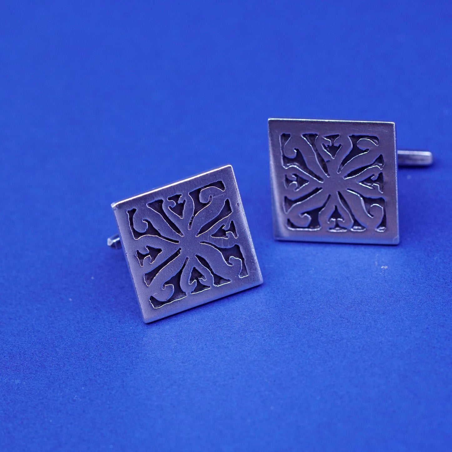 Vintage sterling silver Handmade cufflink, antique Mexico square 925 cuff links