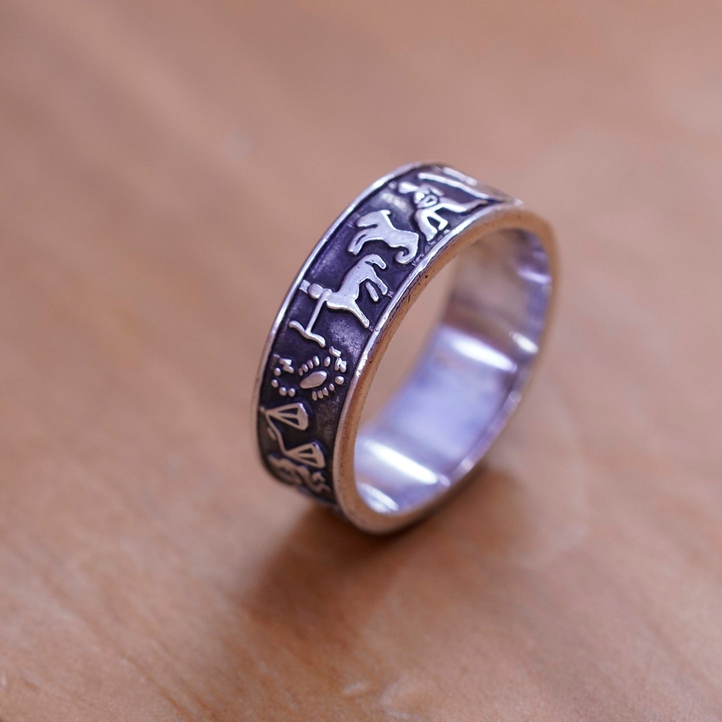 Size 9, southwestern Sterling silver handmade ring, 925 all 12 sign star band