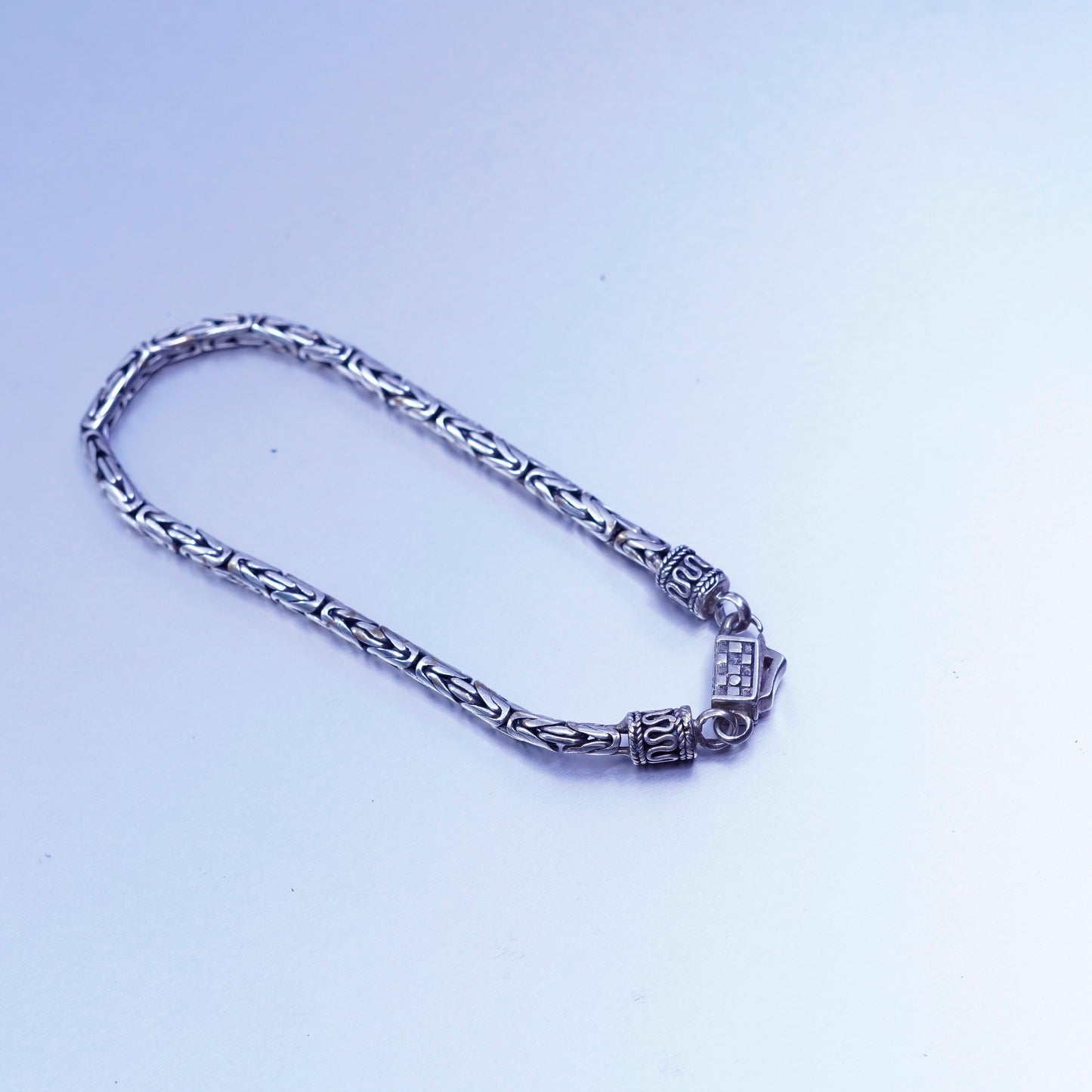 7.25”, vintage bold Sterling silver bracelet, 925 Byzantine, birdcage chain