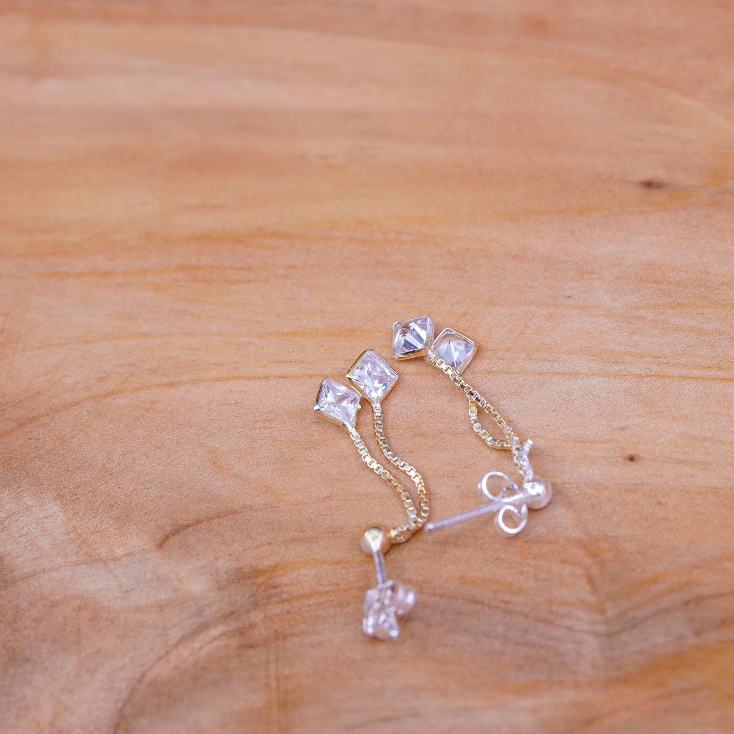 Vintage gold over Sterling 925 silver handmade earrings with CZ dangles