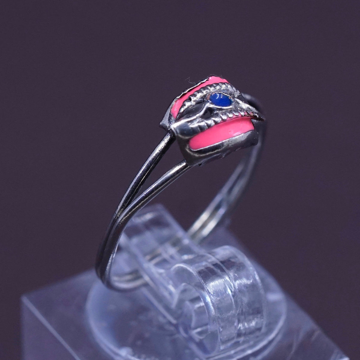 Size 5, vintage Sterling 925 silver pink enamel handmade ring, silver tested