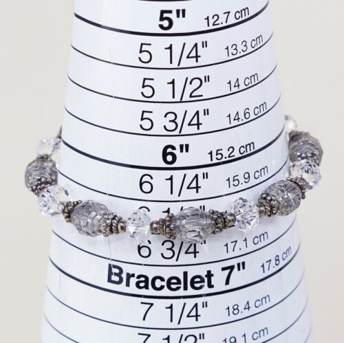 6.5”, Vtg Sterling Silver Handmade Bracelet 925 Bali W/ Swarovski Crystal Beads