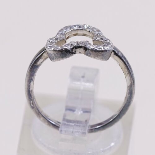 Sz 5, Vtg Sterling Silver Fashion Ring, 925 Silver Mickey Ring W/ Cz