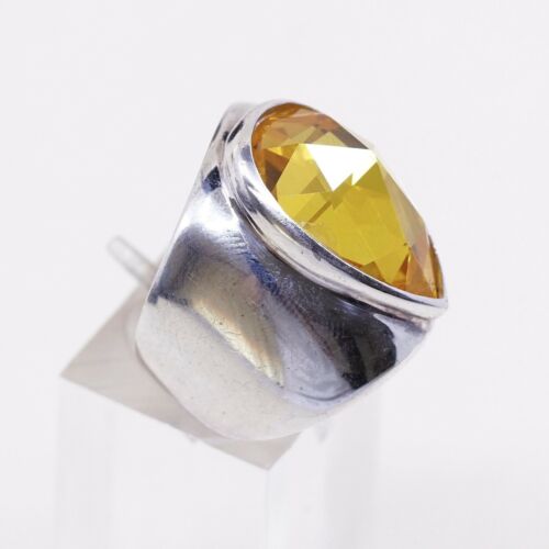 Sz 6.5, Vtg Sterling Silver handmade Ring, 925 Cocktail Ring W/ Teardrop citrine