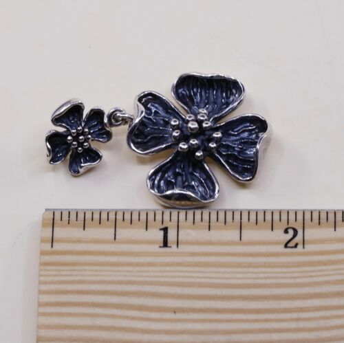 Vintage sterling silver handmade pendant, 925 silver Dogeood flower, stamped 925