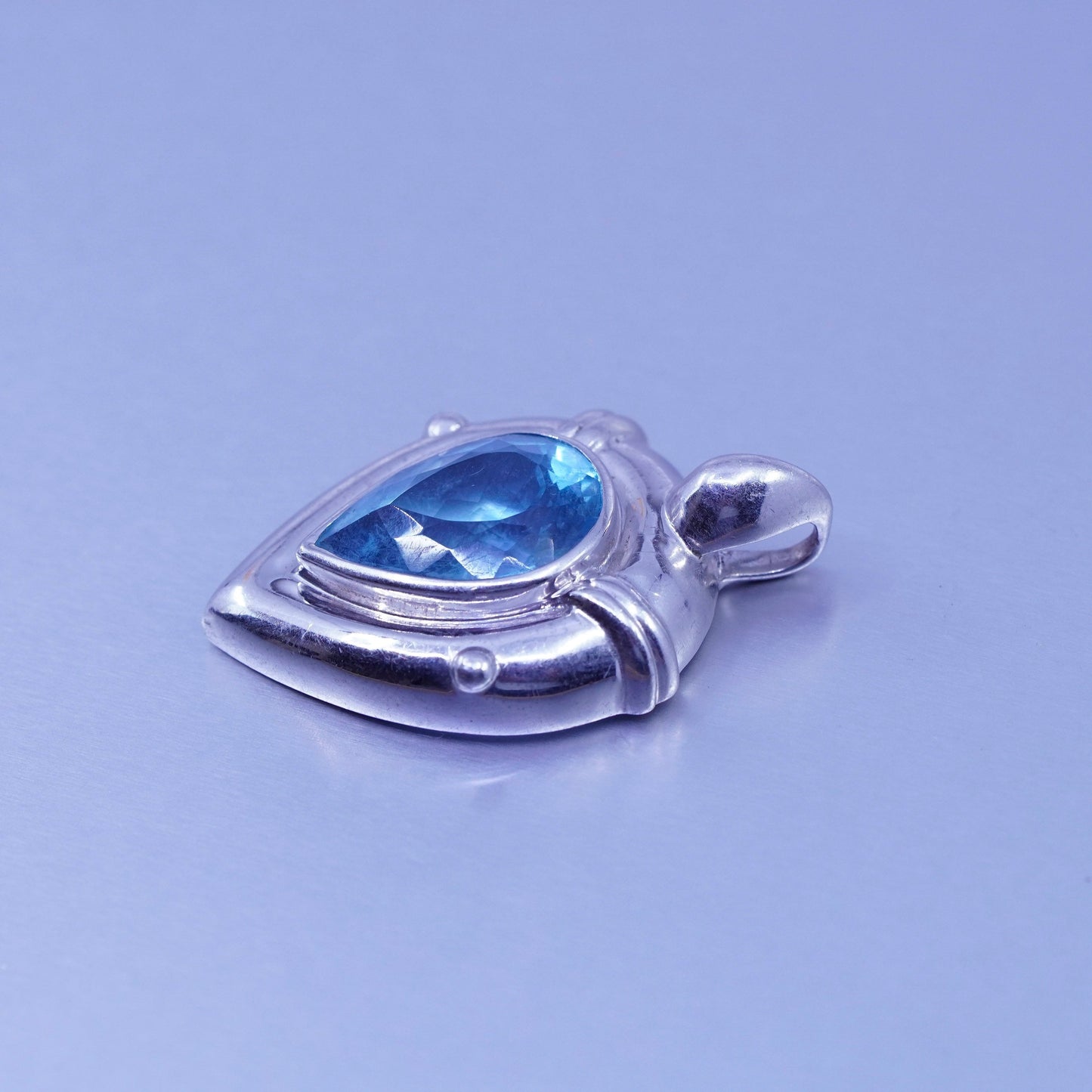antique sterling 925 silver teardrop pendant with blue topaz