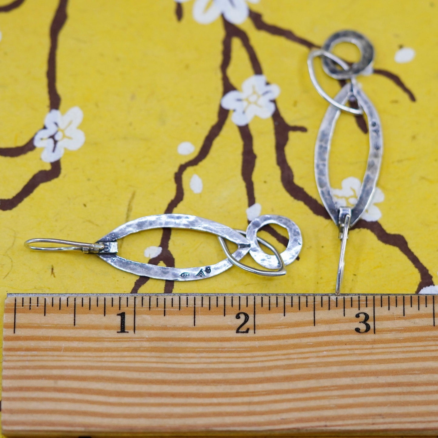 Vintage Silpada handmade Sterling Silver hammered marquise shaped Hoop Earrings