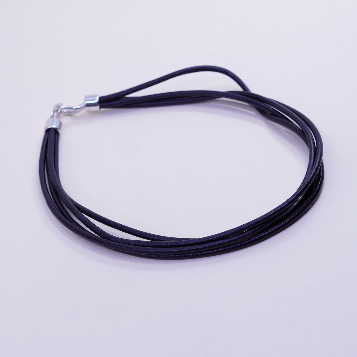 16”, vtg Carolee Sterling 925 Silver Clasp W/ 4 strands black Leather Necklace