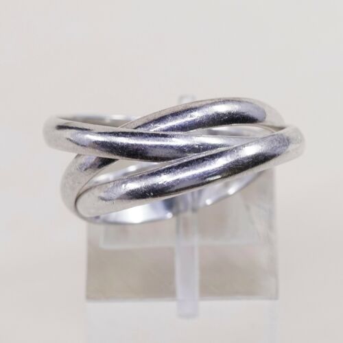 Size 8.25, Vtg Sterling Silver Handmade Ring, 925 Modern Entwinted Band