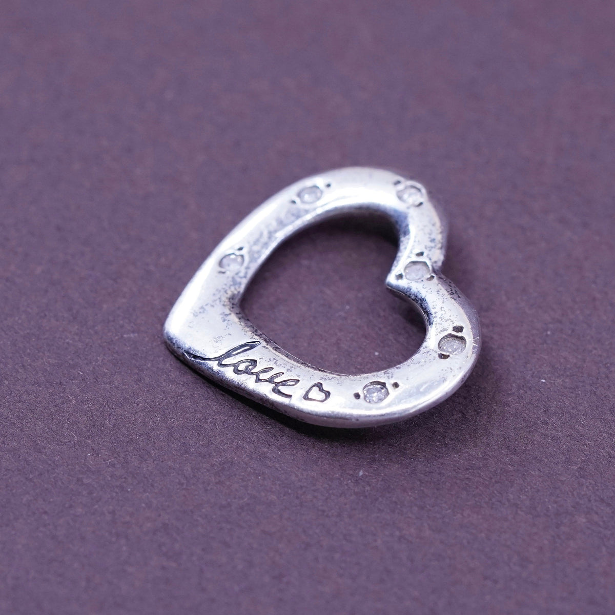 vtg love earth adina Sterling silver handmade pendant, 925 heart embossed love
