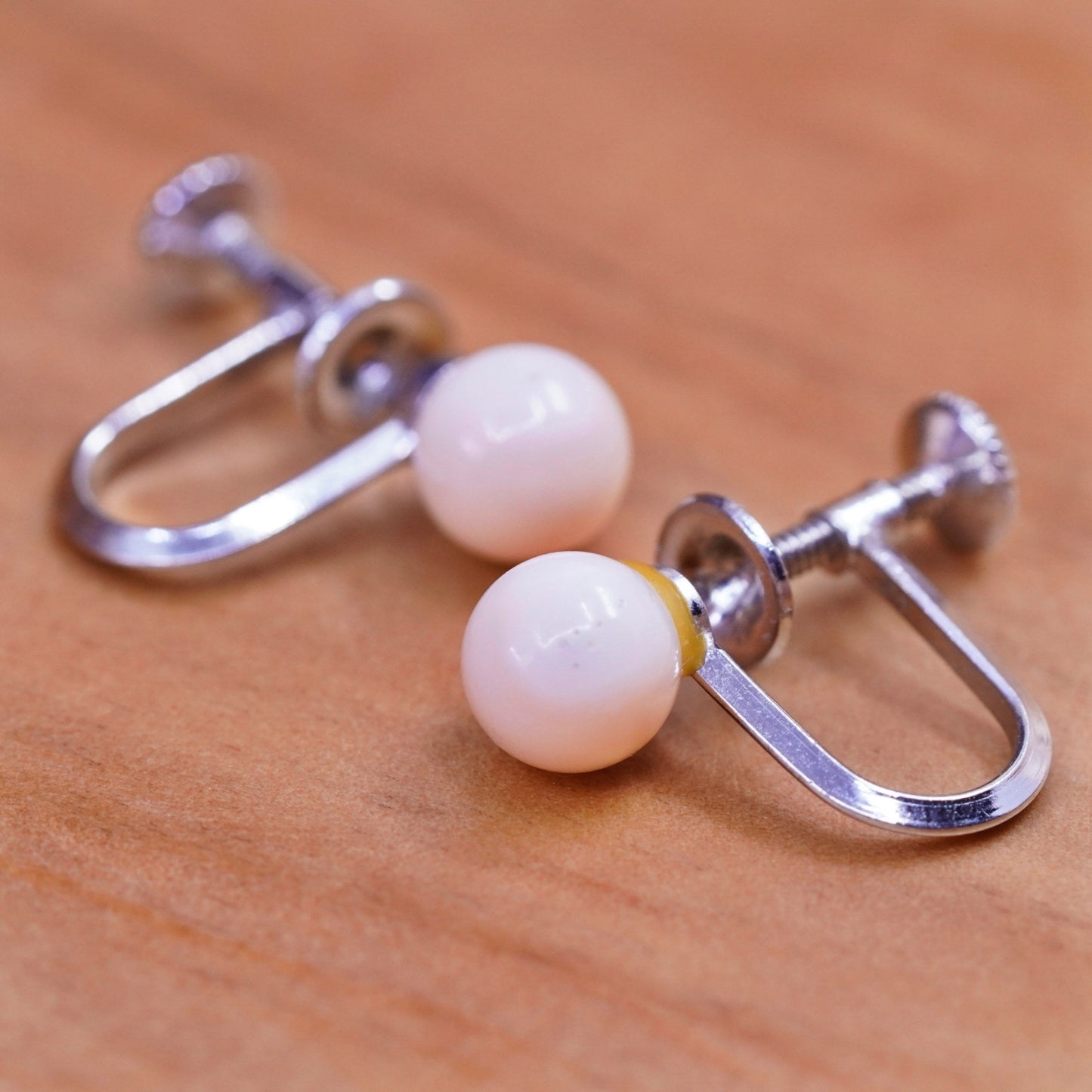 Vintage Sterling silver screw back handmade earrings, 925 dangles pink quartz