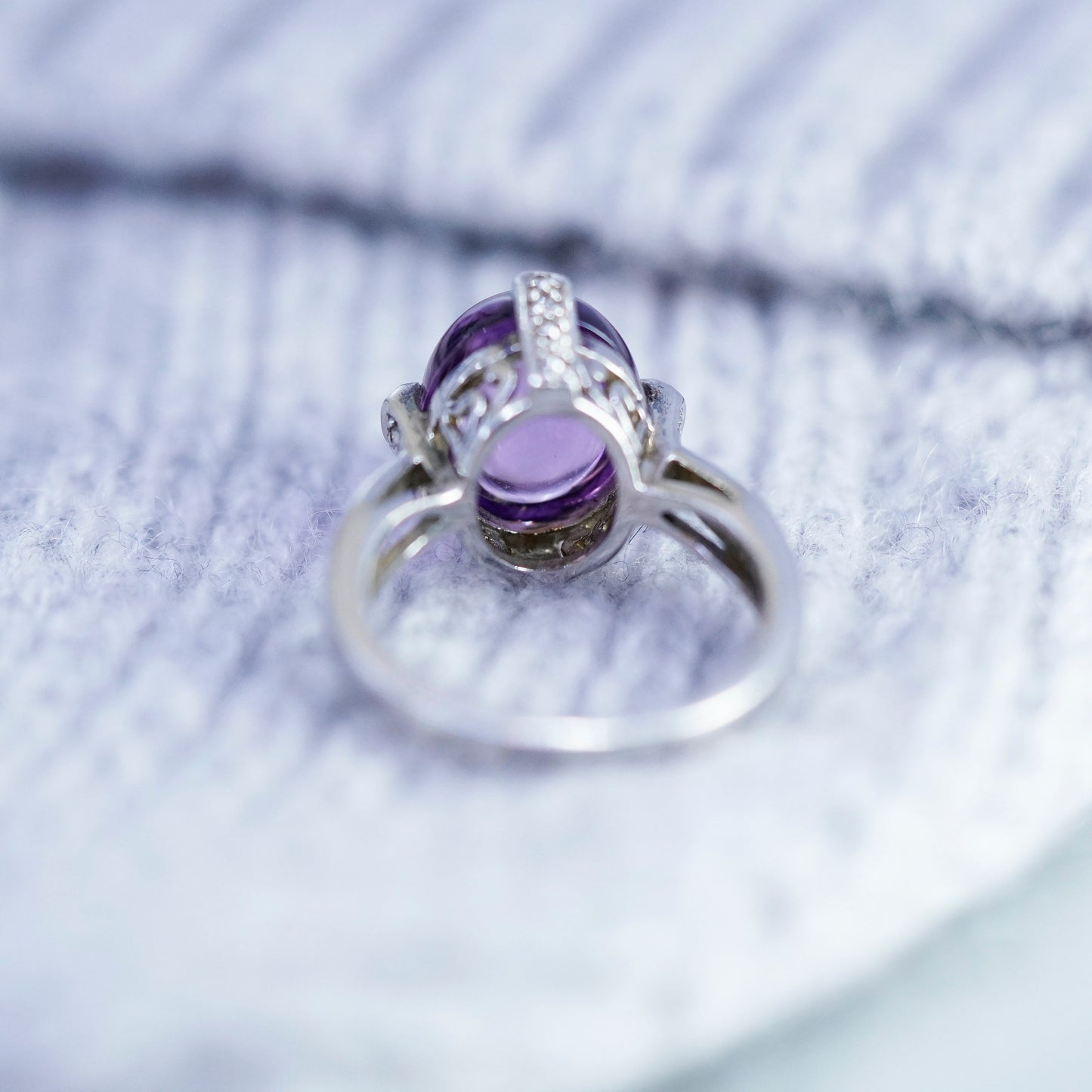 Size 7, vintage Sterling 925 silver handmade ring with amethyst and diamond