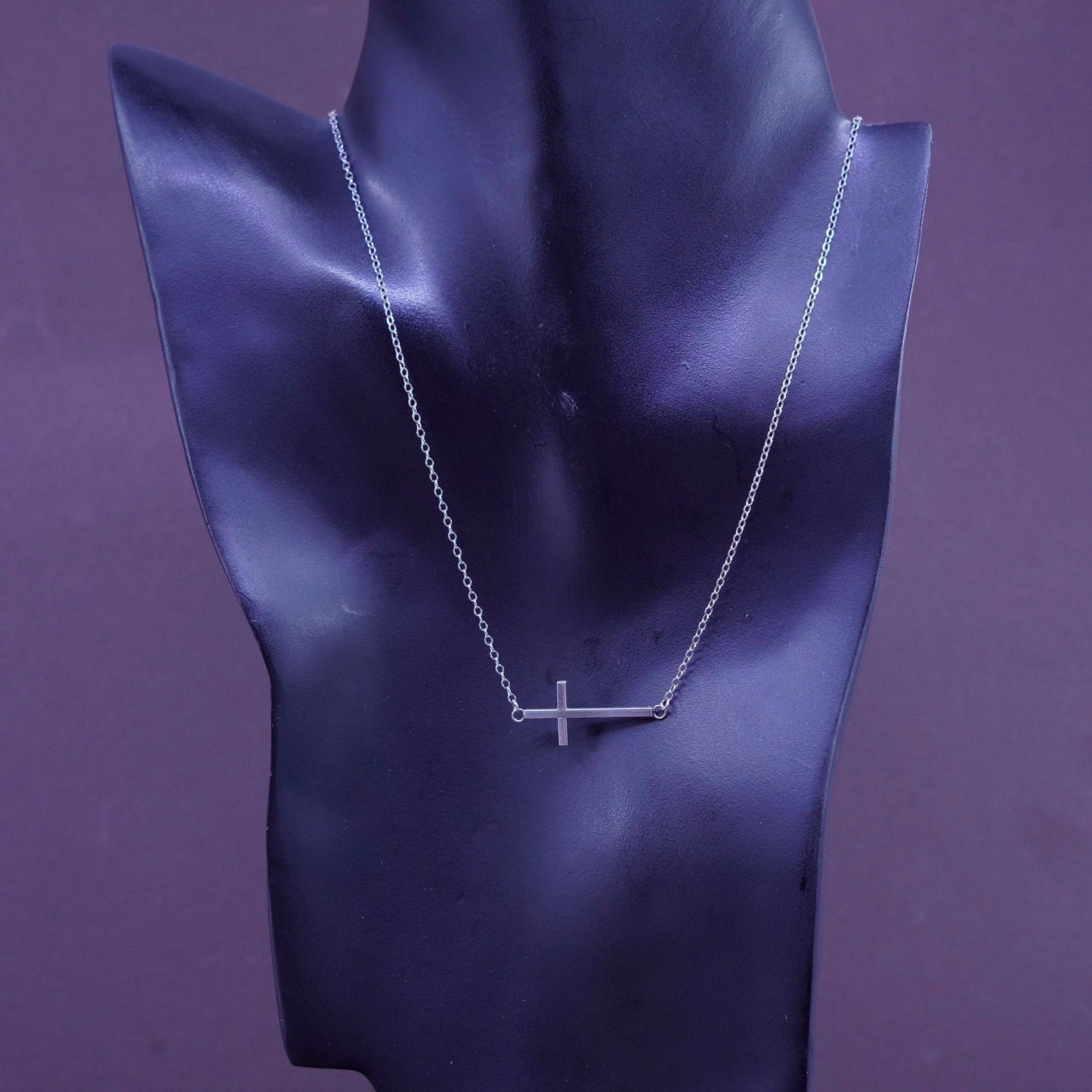 18”, 1mm, vintage JJT Sterling silver necklace, 925 circle chain cross pendant