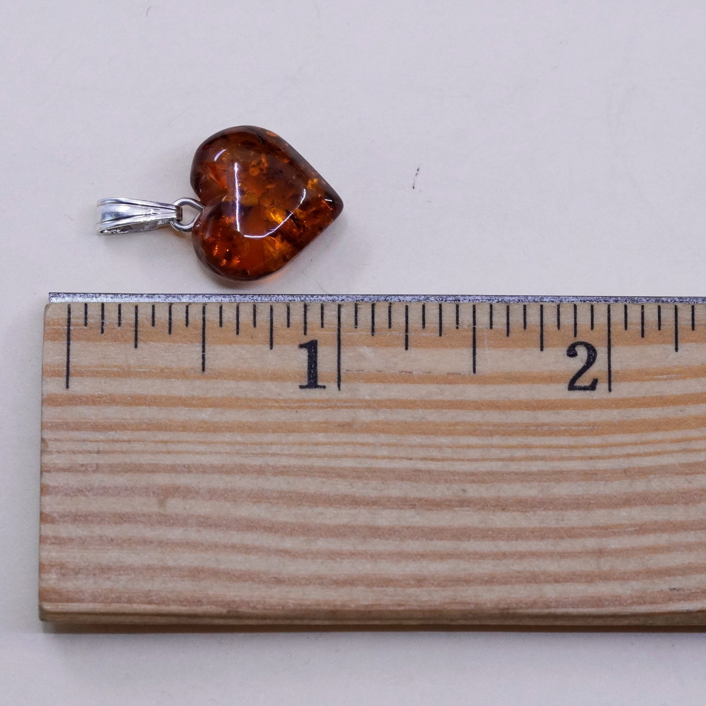 Vintage Sterling 925 silver handmade pendant with heart Amber