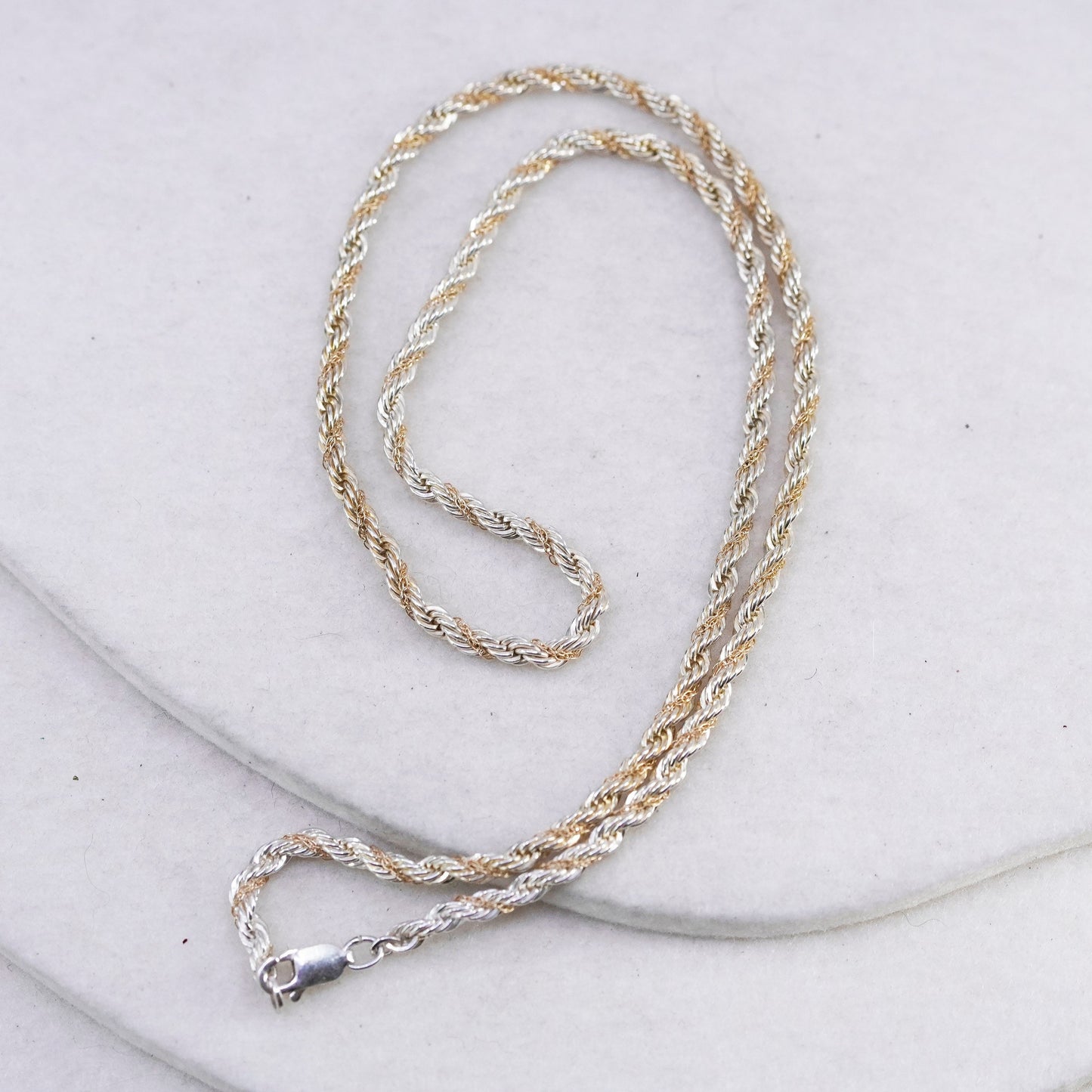 18” Sterling 925 silver rope necklace with 14K 585 yellow gold circle chain