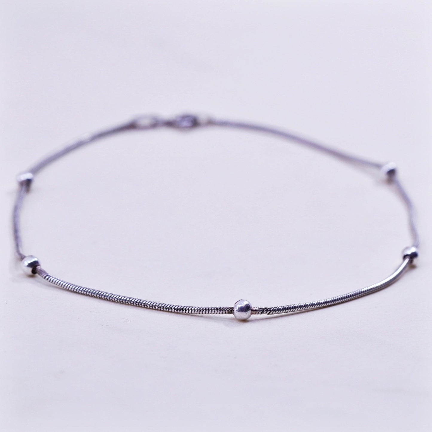 9”, 1mm, Vintage sterling silver bracelet, 925 snake chain anklet with beads