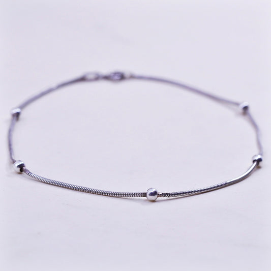 9”, 1mm, Vintage sterling silver bracelet, 925 snake chain anklet with beads