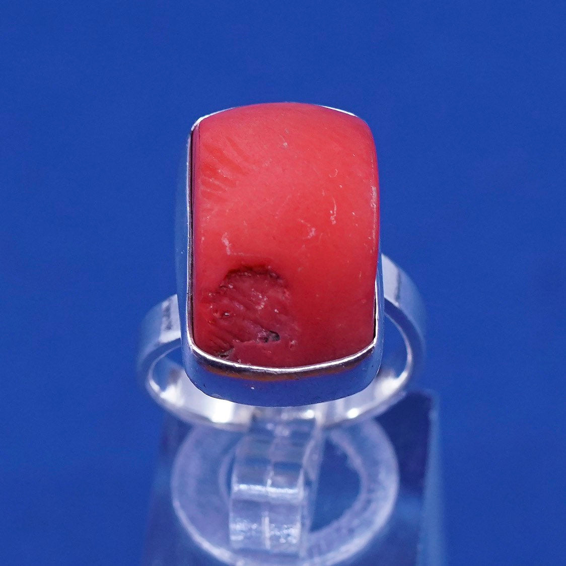 sz 7, vtg Sterling silver handmade ring, 925 w/ coral