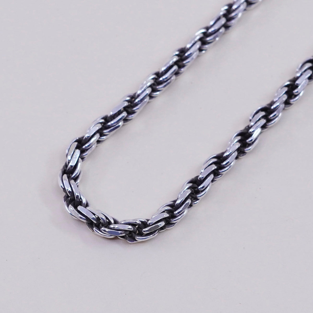 24”, 4mm, vintage Sterling silver necklace, 925 diamond rope chain