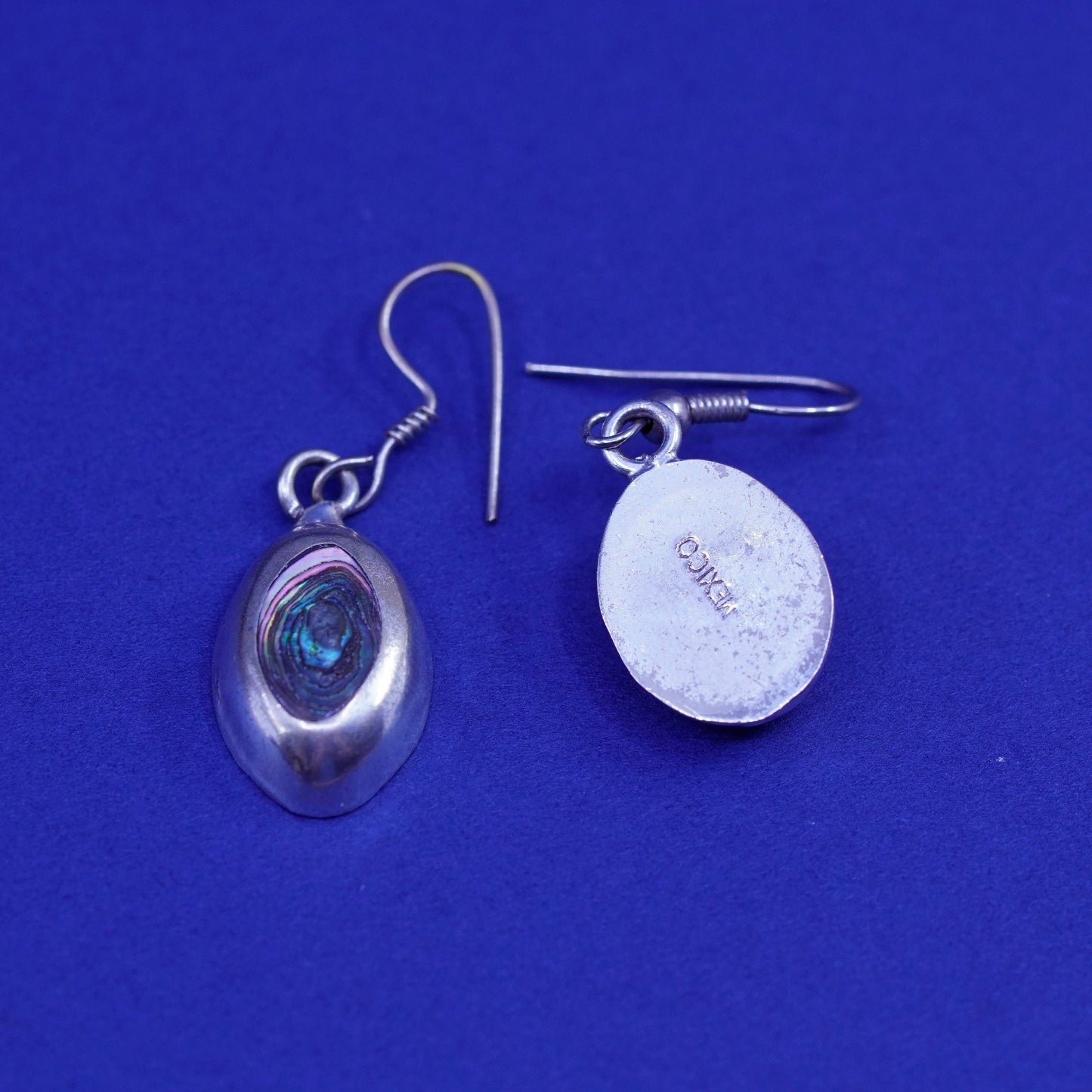 Vintage Sterling 925 silver handmade earrings with oval abalone