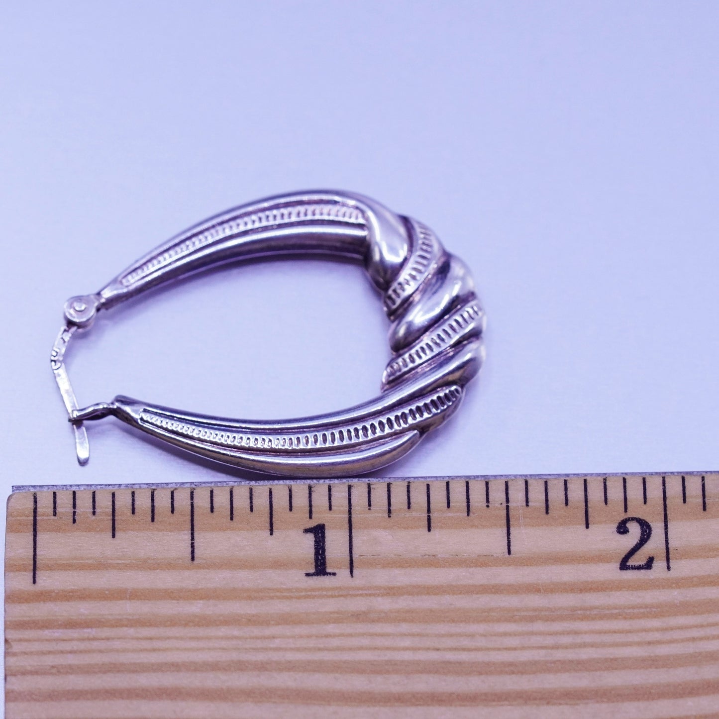 1.5”, vintage Sterling silver handmade earrings, textured 925 hoops