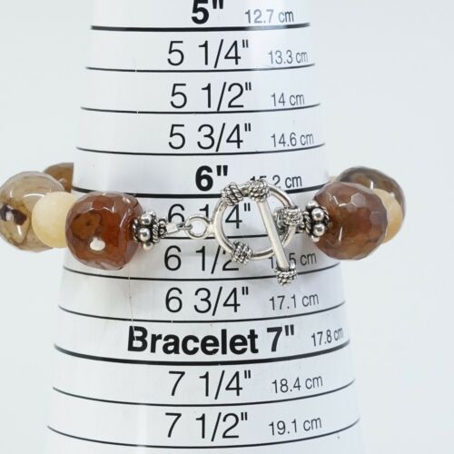 6.25”, Vtg Sterling Silver Handmade Bracelet 925 W/ Agate Beads N Toggle Closure
