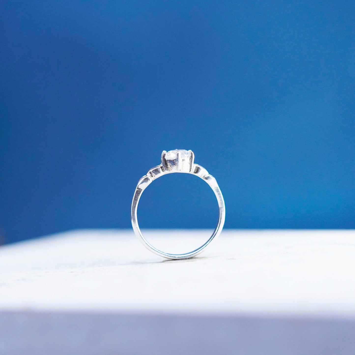 Size 6, vintage Sterling 925 silver handmade engagement ring with cz