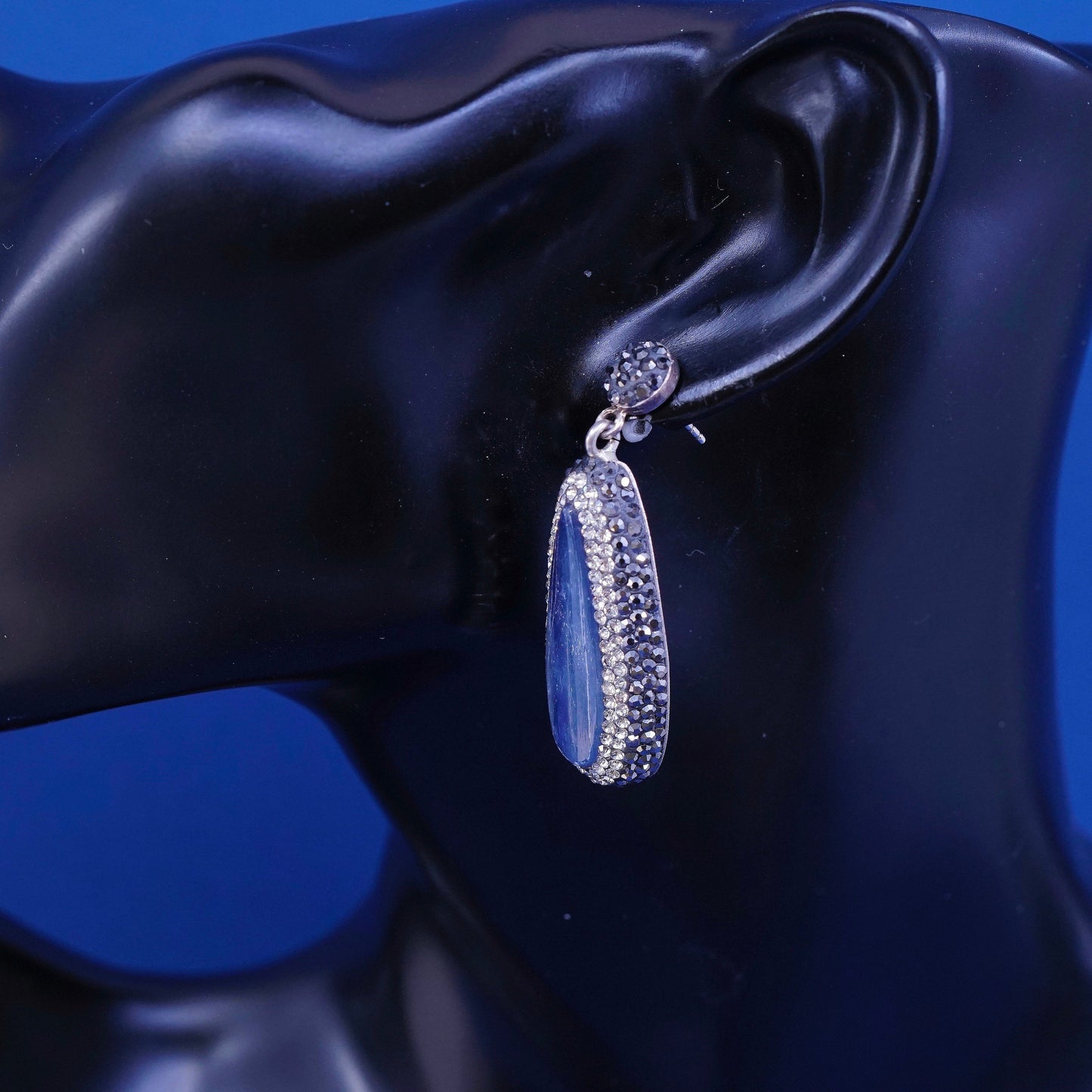 Sterling silver handmade earrings, 925 w/ teardrop tiger eye N cluster crystal