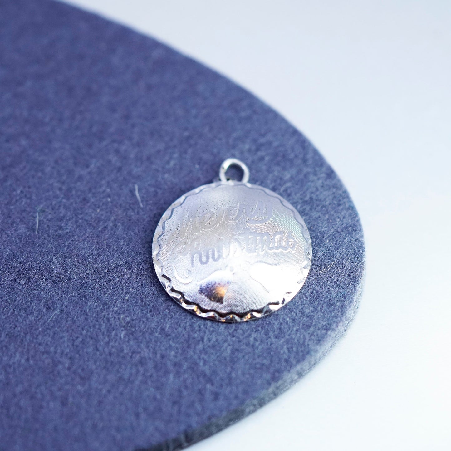 Vintage sterling 925 silver handmade merry Christmas tag pendant