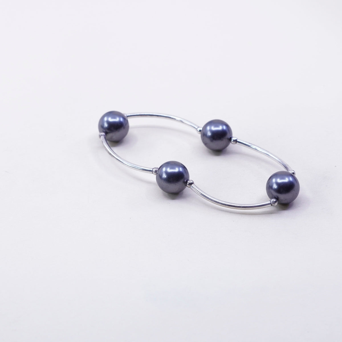 6”, Vintage handmade sterling 925 silver bar with gray pearl bracelet
