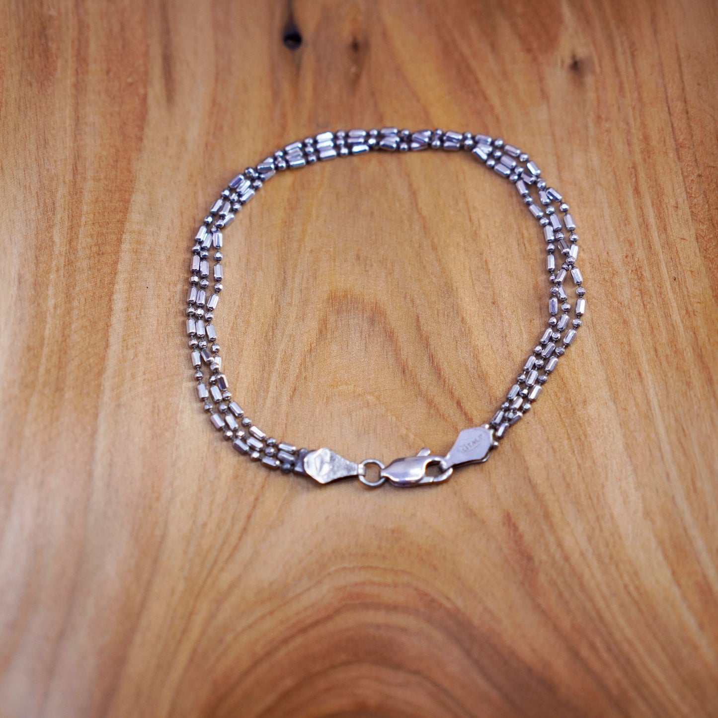 7.25”, vintage Sterling silver handmade bracelet, 925 multi strands bead chains