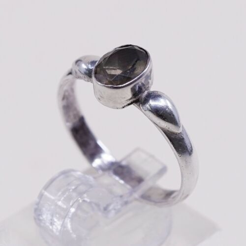 Sz 7, Sterling Silver handmade Ring, 925 Silver Ring W/ Smoky Topaz, Stamped 925