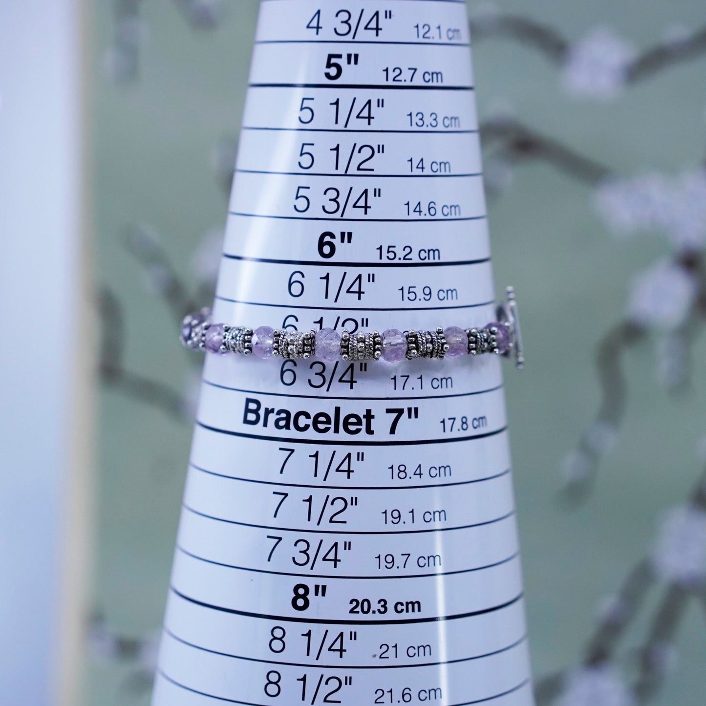 6.5” Vintage 925 Sterling silver handmade bracelet, amethyst beads