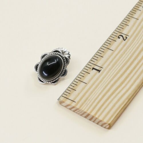 Vintage Sterling Silver Handmade Earrings, 925 Silver Studs W/ Obsidian N Cable
