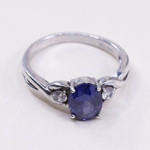 Sz 9, Sterling Silver handmade Ring, Silver Ring W/ amethyst N Cz stamped 925