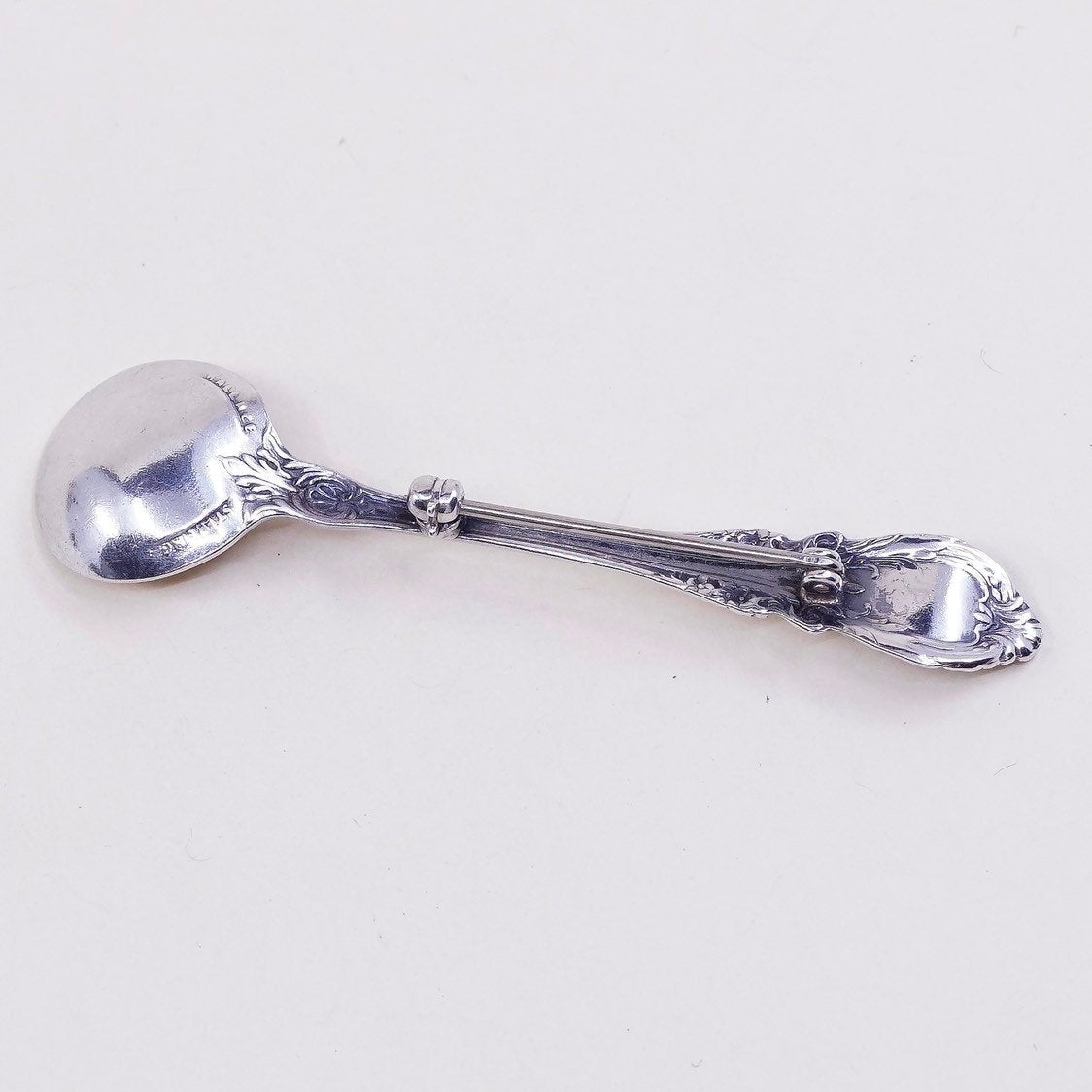 Vintage sterling silver handmade brooch, solid 925 silver spoon pin